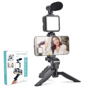 Kit Vlogging Smartphone avec Microphone et Lumière LED – Trépied Selfie pour Vidéo, YouTube, TikTok