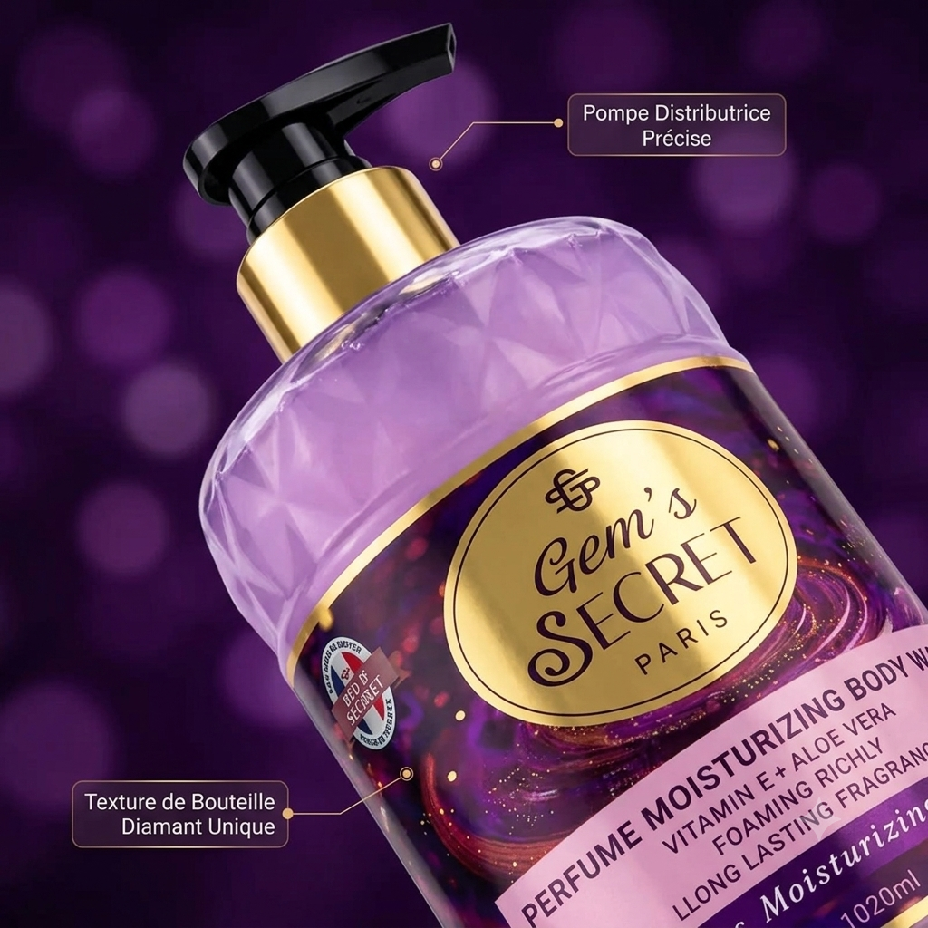 Gel Douche Hydratant Parfumé Vitamine E & Aloe Vera – Gem’s Secret Paris 1020ml – Image 2