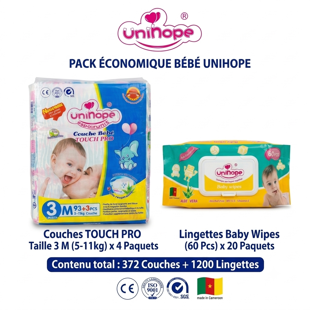 Pack Bébé Unihope : 4 Couches T3 + 20 Lingettes